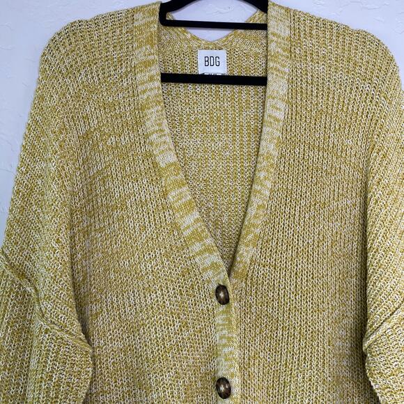 Urban Outfitters BDG Harper Yellow Marled Longline Button Up Cardigan Medium - Picture 3 of 11
